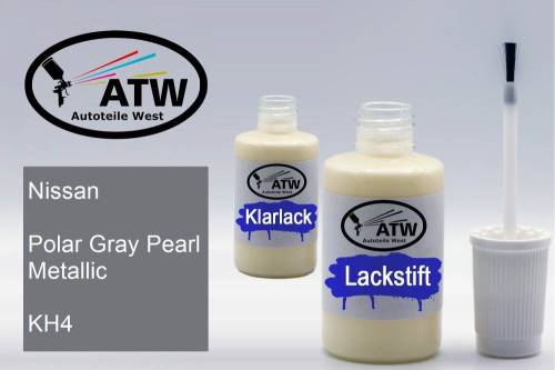 Nissan, Polar Gray Pearl Metallic, KH4: 20ml Lackstift + 20ml Klarlack - Set, von ATW Autoteile West.